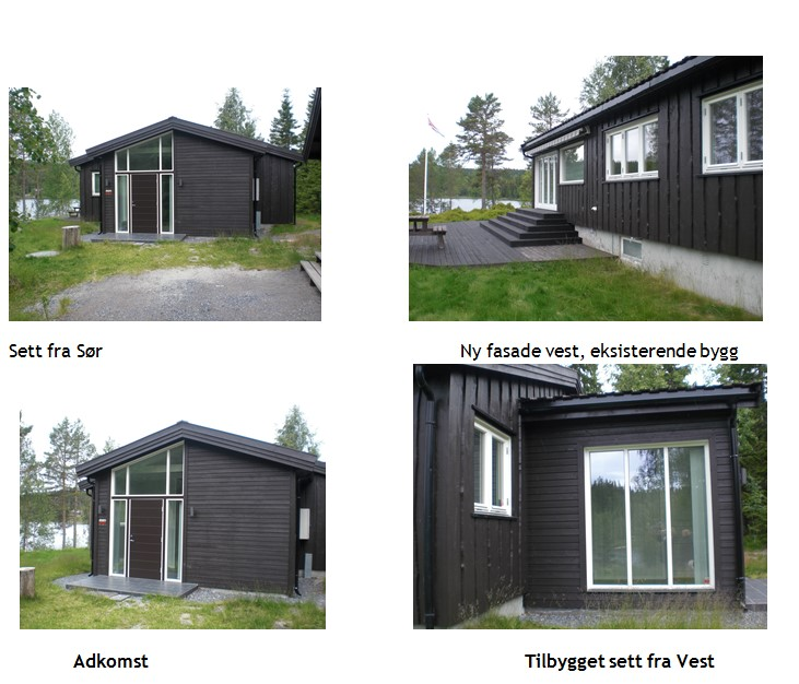 Hytte: 121,9 m 2 Terrasse: 15,0 m 2 Vedbod: 17,0 m 2 Gjestehytte: 23,4 m 2 Båthus: 21,0 m 2 Sum: 198,3 m 2 Det ble i utgangspunktet søkt om et tilbygg på 15m 2 og rive eksisterende terrasse som har