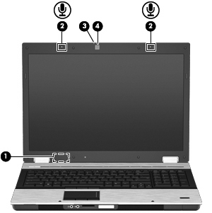 Komponenter på skjermen Komponent Beskrivelse (1) Intern skjermbryter Slår av skjermen og starter hvilemodus hvis skjermen lukkes mens datamaskinen er slått på.