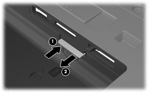 7. Trykk SIM-kortet inn (1) og ta det deretter ut av sporet (2). 8. Sett batteriet tilbake på plass. 9.