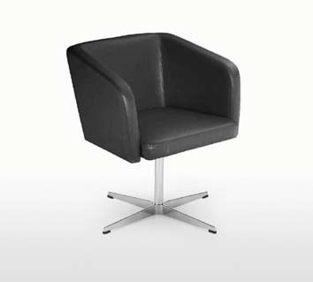 Representativ stol som leveres i stoff eller i skai i forskjellige farger. Understell med sving og forkrommet fotkryss. Høyde 775 mm; bredde 630 mm; dybde 585 mm. Setehøyde 480 mm.