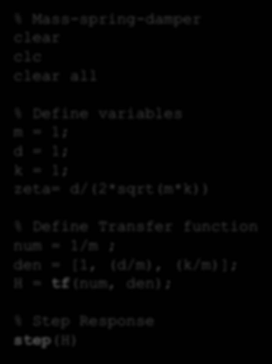 Masse-Fjær-demper system MathScript kode [Figure: F.
