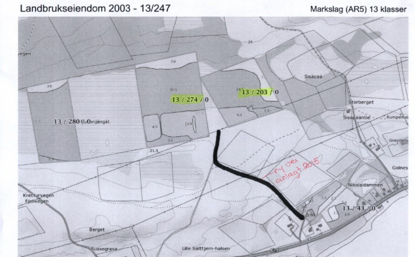 Bilde 2: Adkomst til planlagt nydyrking. Kilde: Søker Vurdering: Hans Robert Karisari driver stort med sau. Han har behov for mer grovfôr til egen besetning.