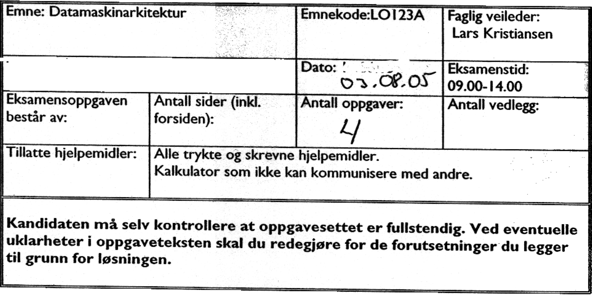 Kandidaten må selv kontrollere at oppgavesettet er fullstendig.