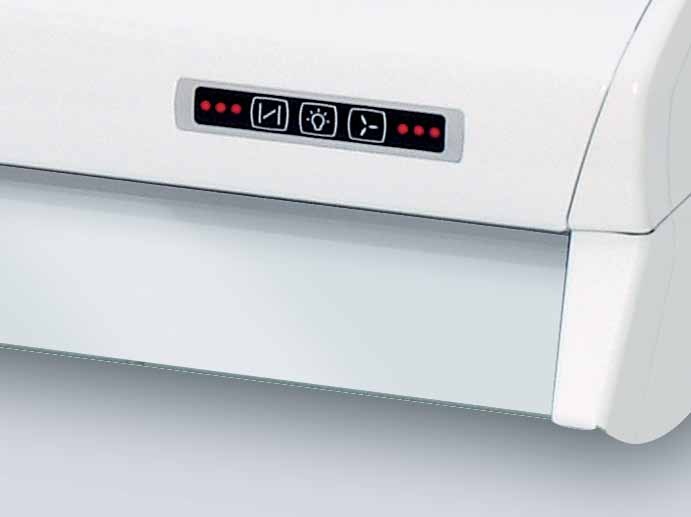 Styring fra en Premium kjøkkenhette Funksjoner som kan velges Kontrollpanelet på kjøkkenhetten har tre trykknapper.