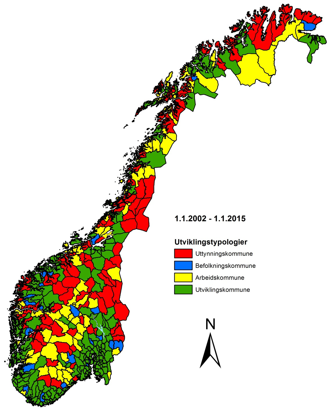 Figur 7. Kart over utviklingen i norske kommuner, 1.1. 20