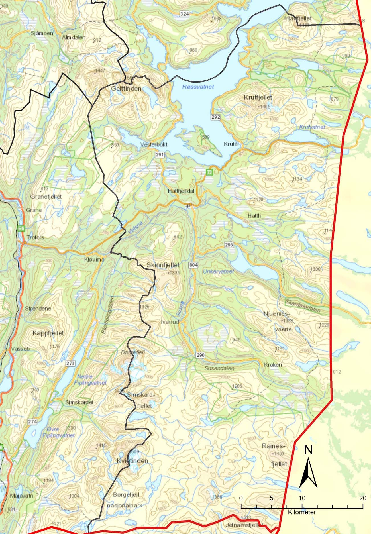 Figur 23. Hattfjelldal kommune, oversiktskart.