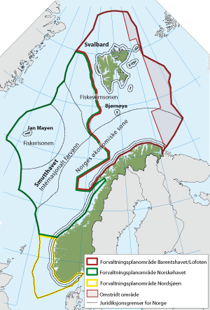 Forvaltningsområder Barentshavet og havområdene utenfor Lofoten Norskehavet Nordsjøen - Skagerrak Avgrensningen mot land er grunnlinjen