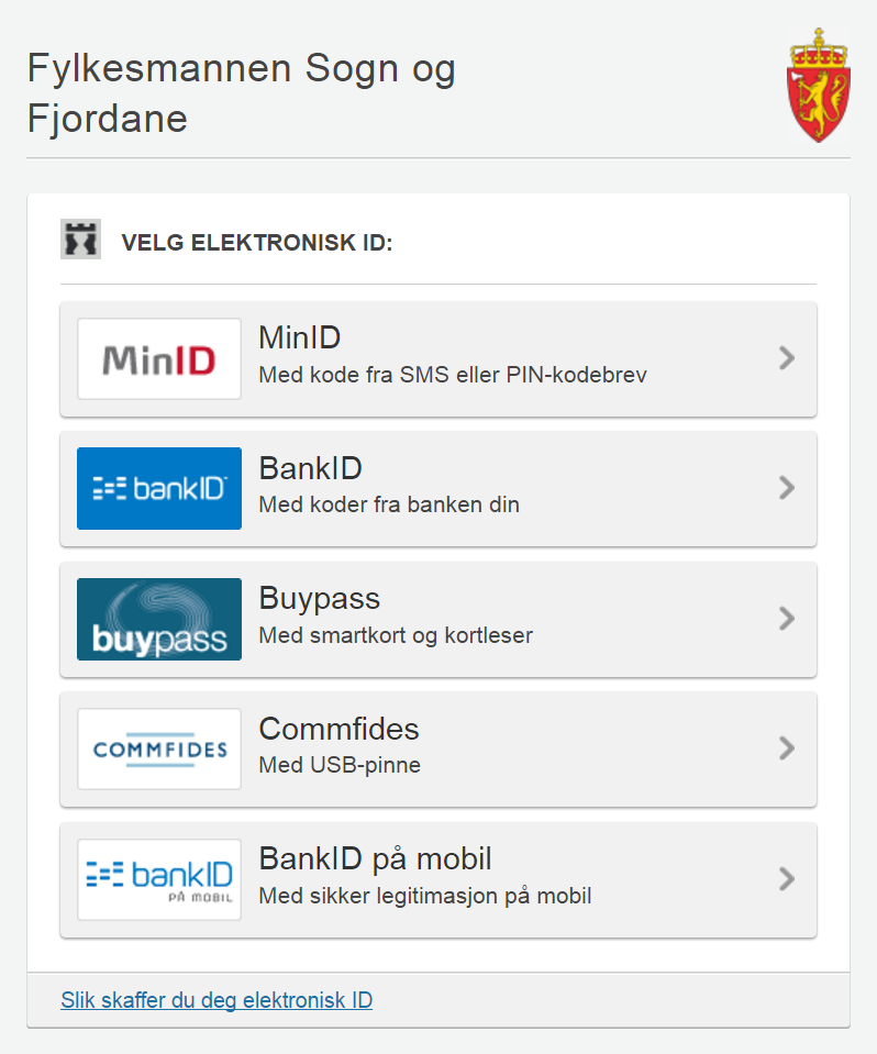 Velg alternativ frå ID-porten til