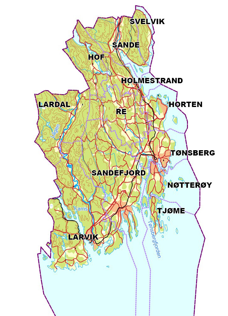 Kart over Vestfold pr. 01.01.17 avklares i forbindelse med at RPBA skal revideres parallelt med RTP.
