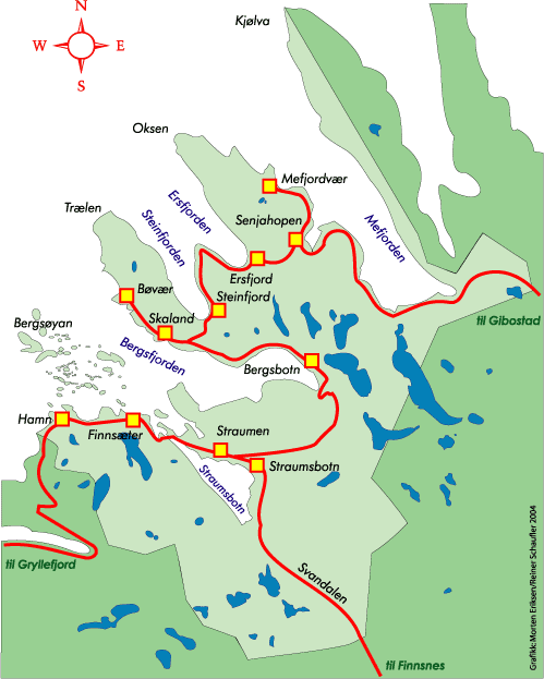 Kart over Berg kommune Berg kommune ligger på Senja, Norges neststørste øy ved kysten i Midt-Troms.