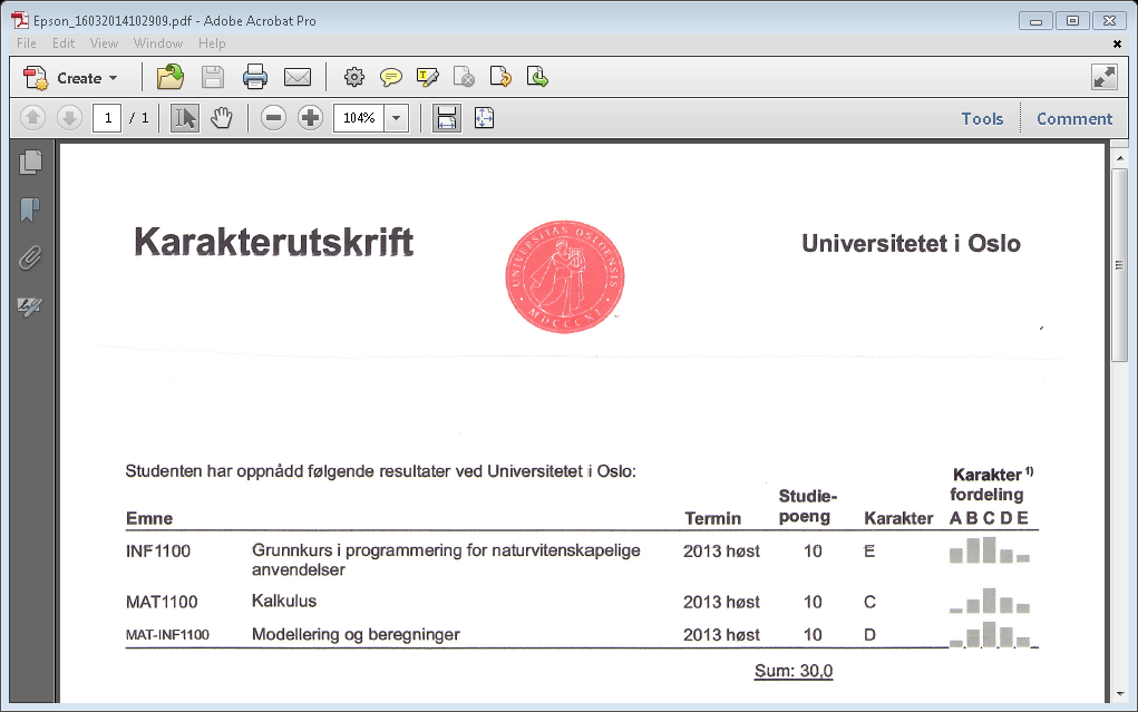 9 Dette er utsnitt av en karakterutskrift slik de nå ser ut.