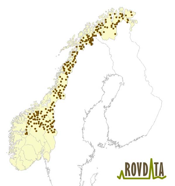 Tabell 1. Oversikt over utsendte registreringsskjema for kontroll av tidligere kjente ynglelokaliteter hos jerv i det nasjonale overvåkingsprogrammet for rovvilt i 2014.