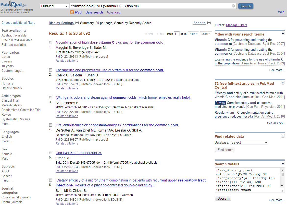 19 Hvordan tolker PUBMED ditt søk? 1 Du kan sjekke hvordan PubMed har tolket ditt søk ved å sjekke boksen Search details (1) til høyre for trefflista.