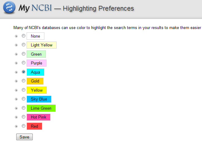 Endre utseende 1 2 Velg NCBI Site Preferences