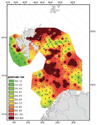 Horizontal distribution of zooplankton (g dry weight m - from bottom m) in 1, and 5, based on combined data from WP and MOCNESS.