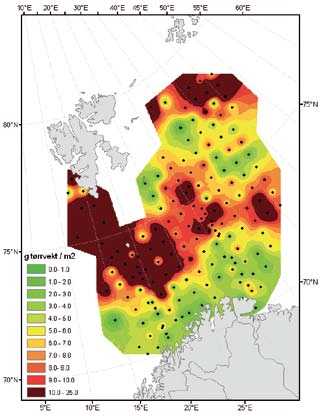 ..1 Dyreplankton tørrvekt (g m - ) fordelt på vannmassetyper i 5 (kombinerte data fra WP og MOCNESS).