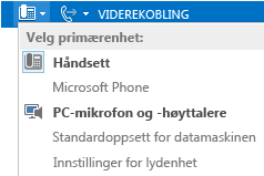 Lync 2013 8 Ringe med Lync Konfigurere lydenheten Før du skal bruke Lync til å ringe til noen eller delta på en konferanse, må du konfigurere lydenheten og kontrollere kvaliteten.