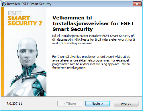 Installasjon ESET Smart Security inneholder komponenter som kan komme i konflikt med annen virusbeskyttelses- eller sikkerhetsprogramvare installert på datamaskinen.