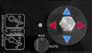røde piler = ÅPEN blå piler = LUKKET Merk: - Når bryteren for manuell overstyring står i MAN -posisjonen, vil ikke klokken åpne eller lukke ventilen automatisk.