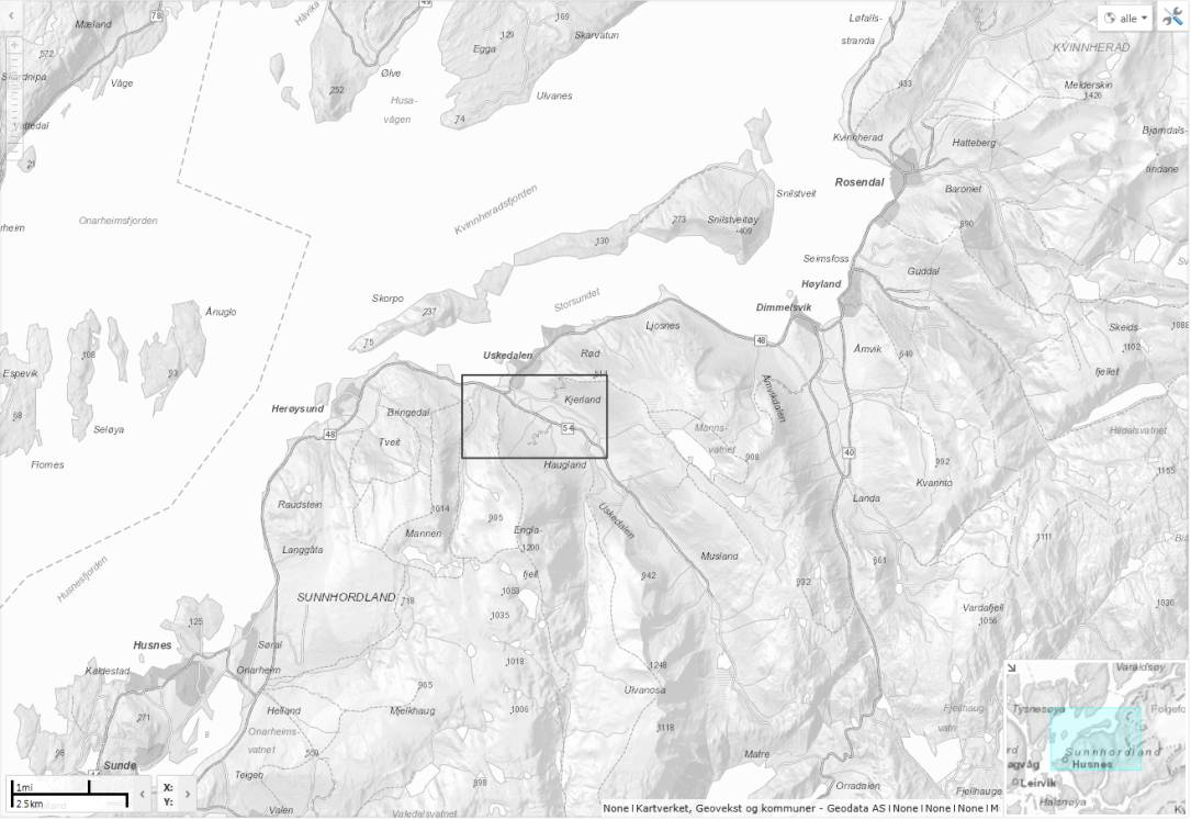 5 000 (sjå vedlegg 2). Lilla oval viser gardane Døsland, Fet og Rinde. 1.