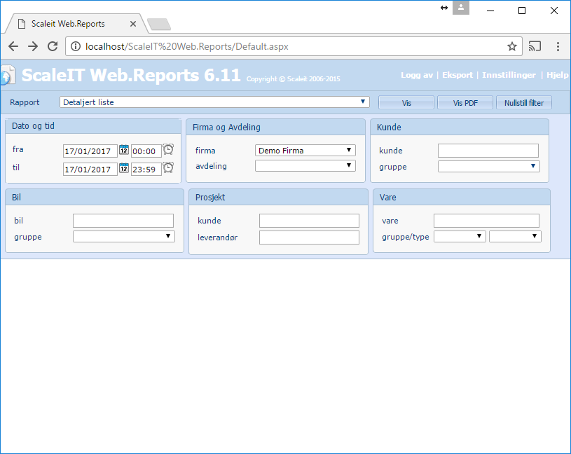 Webmodul W8 Pro webmodul gir eksterne brukere (f,eks spesielle kunder) tilgang til rapportene som W8 Pro tilbyr. Kunden får tilgang til egne data og kan kjøre søk og rapporter på disse.