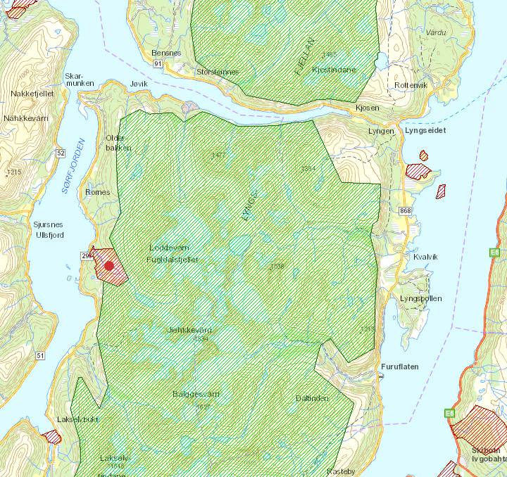 fått tilbud om å overta forvaltningen av Faueldalen naturreservat, et barskogreservat i Tromsø kommune som grenser til Lyngsalpan landskapsvernområde: Kart: Faueldalen naturreservat er markert med