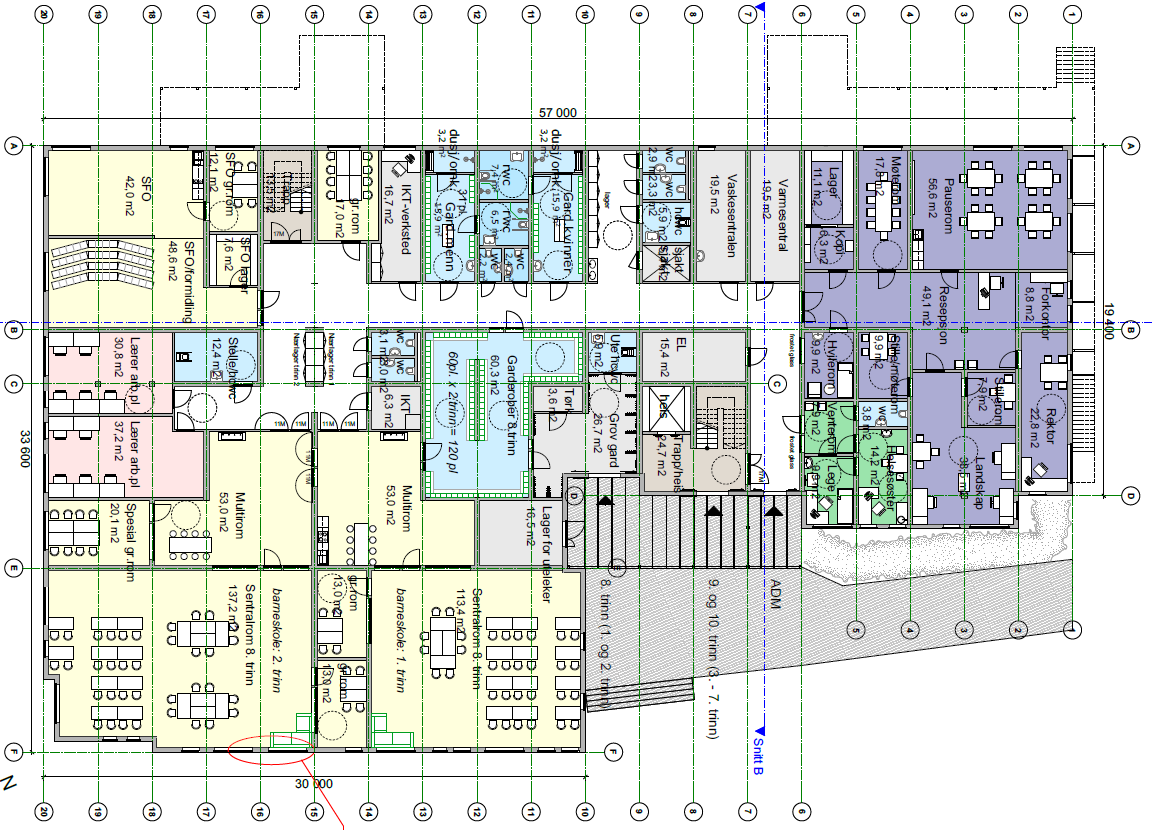 Plan 1. etasje Planet inneholder hjemmeområder for 1 og 2 klasse eventuelt 8 klasse.