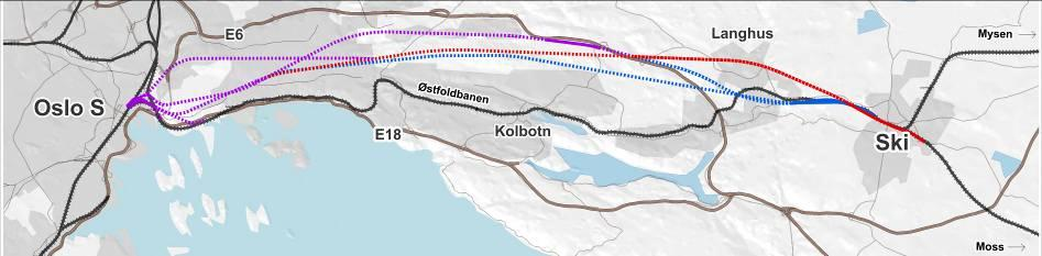 Oslo Ski (Follobanen) Follobanen og dagens Østfoldbane i samspill gir fire spor til Oslo fra syd Norges største jernbaneprosjekt: 22 km