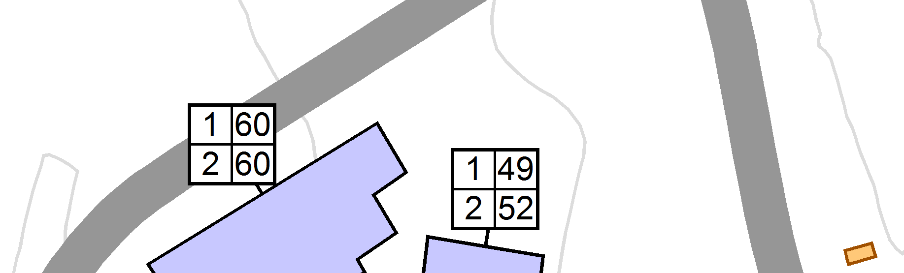 STØYUTREDNING 11 (14) Figur 3 Fasadenivå i Leq24h for Bråten Begby. Beregningshøyde er 2 og 5 m. Trafikktall er for 2033.