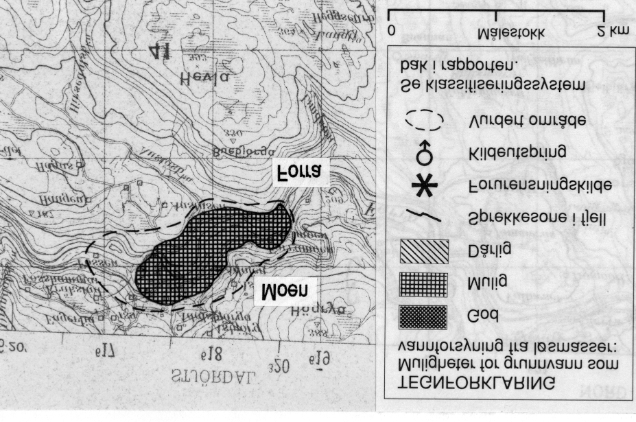 Fig.3. Utsnitt av kartblad (M711) 1721-IV Flornes, som viser løsmasseavsetninger med muligheter for grunnvannsuttak ved Moen i Forradal.