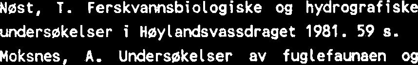 Nast, T. Ferskvannsbiologiske og hydrografiske undersakelser i Haylandsvassdraget 1981. 59 s. Moksnes, A.