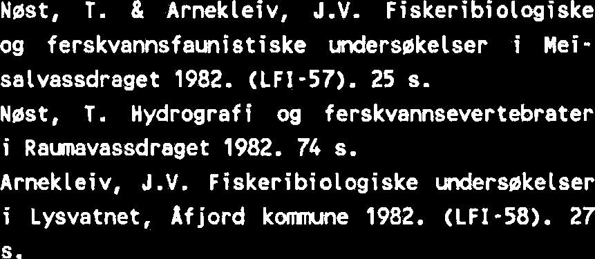 Thingstad, P.G. & NygArd, T. SmHviltbiologiske undersskelser i SanddBLa- og Lurwassdragene 1981 og 1982. 62 s. Nast, T.