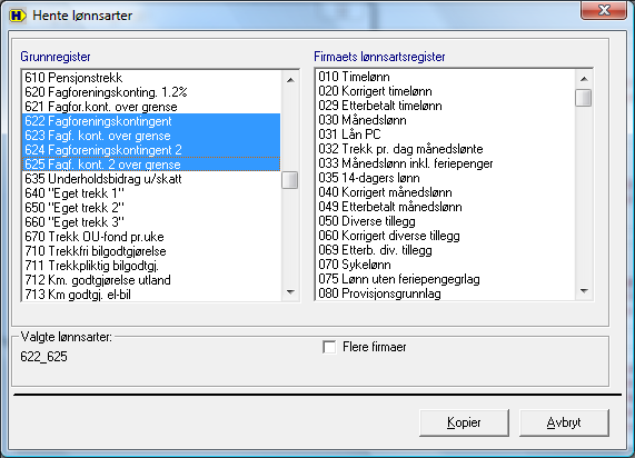 6 Hente lønnsarter fra grunnregister Lønnsartene for automatisk fagforeningskontingent hetner du fra grunnregistret.