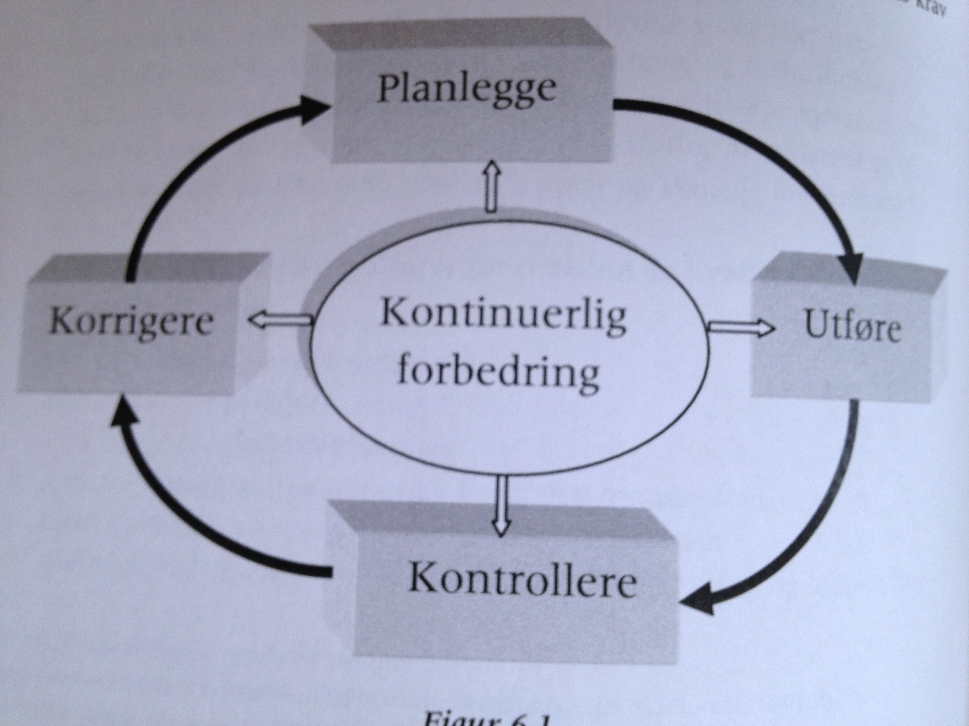 sammenlignes med modellen PUKK- hjulet for kontinuerlig forbedring ; planlegge, utføre, kontrollere og korrigere (Karlsen, 2010, s. 156).