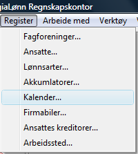 Kalender side 5 Om du har modulen Utvidet fravær, vil du under Register ha et valg som heter Kalender.