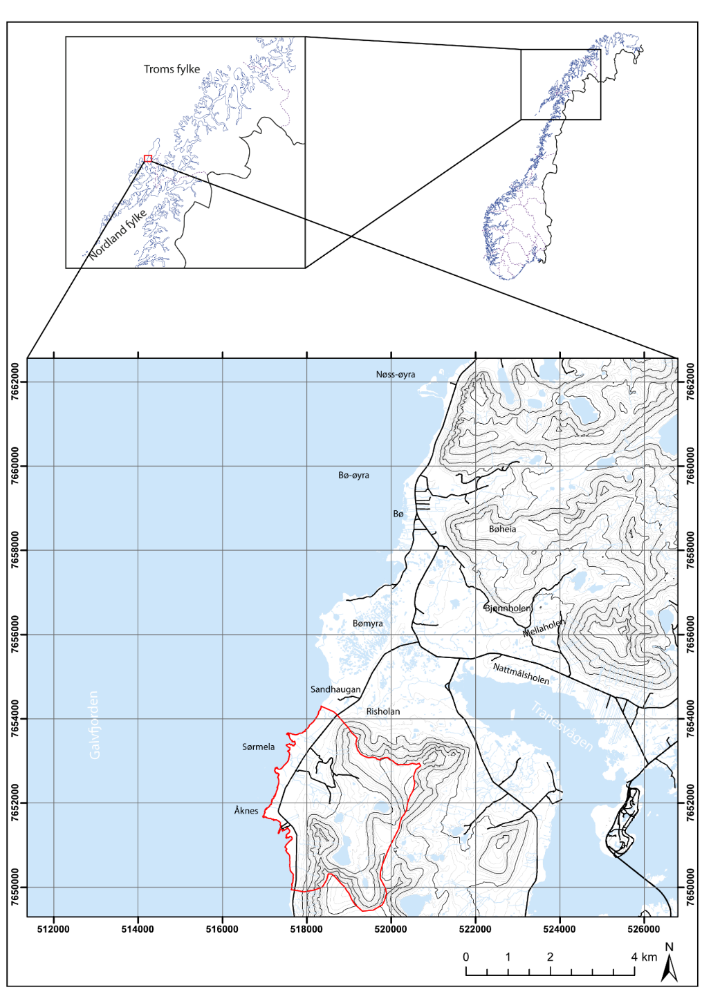 Kapittel 1 Innledning Figur 1.1: Oversiktskart over sørvestlige Andøya med aktuelle stedsnavn.