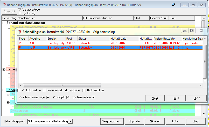 Vis behandlingsplan fra