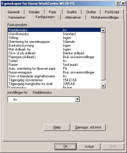 2 Bruk i Windows 95/98/Me Innstillinger i kategorien Konfigurasjon Denne delen beskriver innstillingene i kategorien Konfigurasjon.