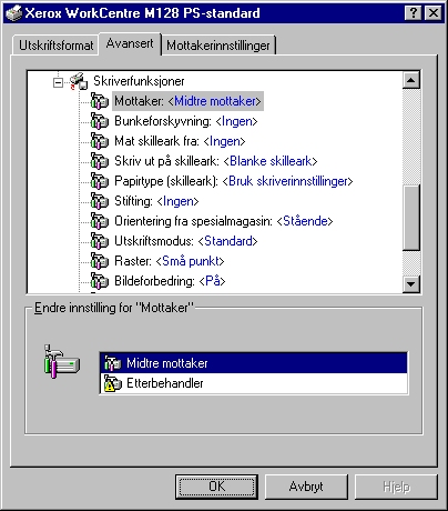 3 Bruk i Windows NT 4.0 Innstillinger i kategorien Avansert Denne delen beskriver innstillingene under Skriverfunksjoner i kategorien Avansert.