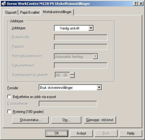 4 Bruk i Windows 2000, Windows XP og Windows Server 2003 Reservemagasin - angir hva som skal gjøres når papiret for ønsket utskriftsformat ikke ligger i maskinen.