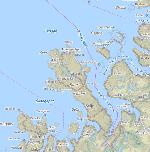 A C2 B C1 D1 D2 Figur 2-1 Fartøystrafikk forbi Stad er vurdert basert på telling fartøyspasseringer langs angitte tellelinjer A,B,C1, C2, D1, D2 (kartutsnitt fra Finn.no/kart).