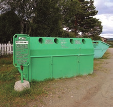 Det leverer du til gjenvinningsstasjonen i åpningstiden. Legg merke til at container for restavfall kun skal benyttes av hyttefolk.