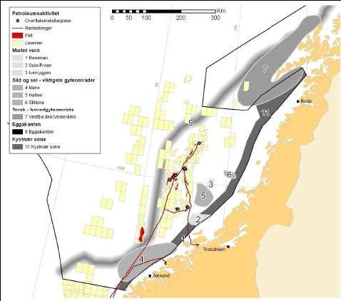 2 Særlig verdifulle områder i forhold til Det hvite feltet for Vestfjorden skyldes mangel på data for Petroleumsvirksomhet.