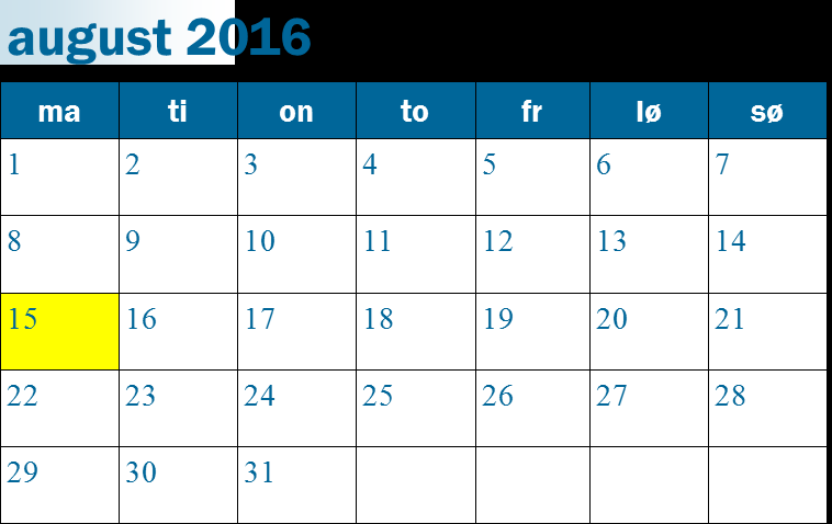 5. KALENDER FOR BARNEHAGEÅRET 2016-2017 *15.