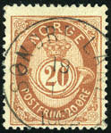100,- 3363 / / Noen norske merker i innstikkbok, inkludert 12 stk. 15 øre 1909 i rødbrun nyanse.