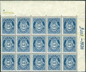 50 øre Posthorn 1909 i marginalblokk "November-1925".