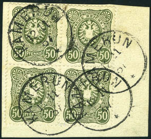 000,- cancelled in 1887. Both on small pieces. (E 1320+). 2130 German Cameroun.