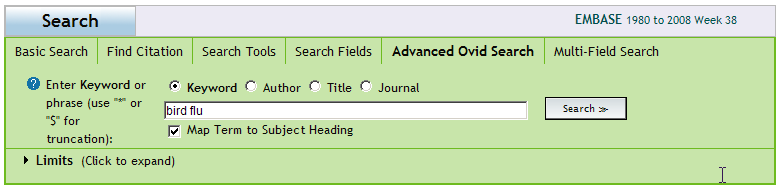 EMBASE Emnesøk (Avansert søk) 1 2 La denne være avkrysset for mapping mot emneord! Legg inn søkeord eller søkefrase i søkefeltet. Husk å la Map term to subject heading være avkrysset!