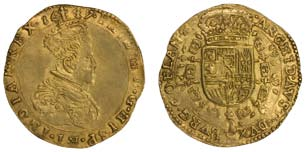 152 01 7 000 713 Flandern, Philip IV, 2 souverain d`or 1647 F.