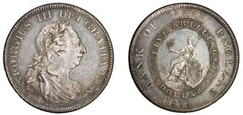 356 1+ 2 000 725 726 725 George III, bank of England dollar 1804. Liten blankettfeil på revers/minor planchet defect on reverse s.